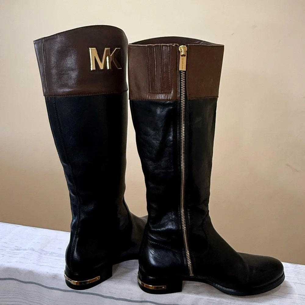 Michael Kors Black and Brown Over the Knee Boots